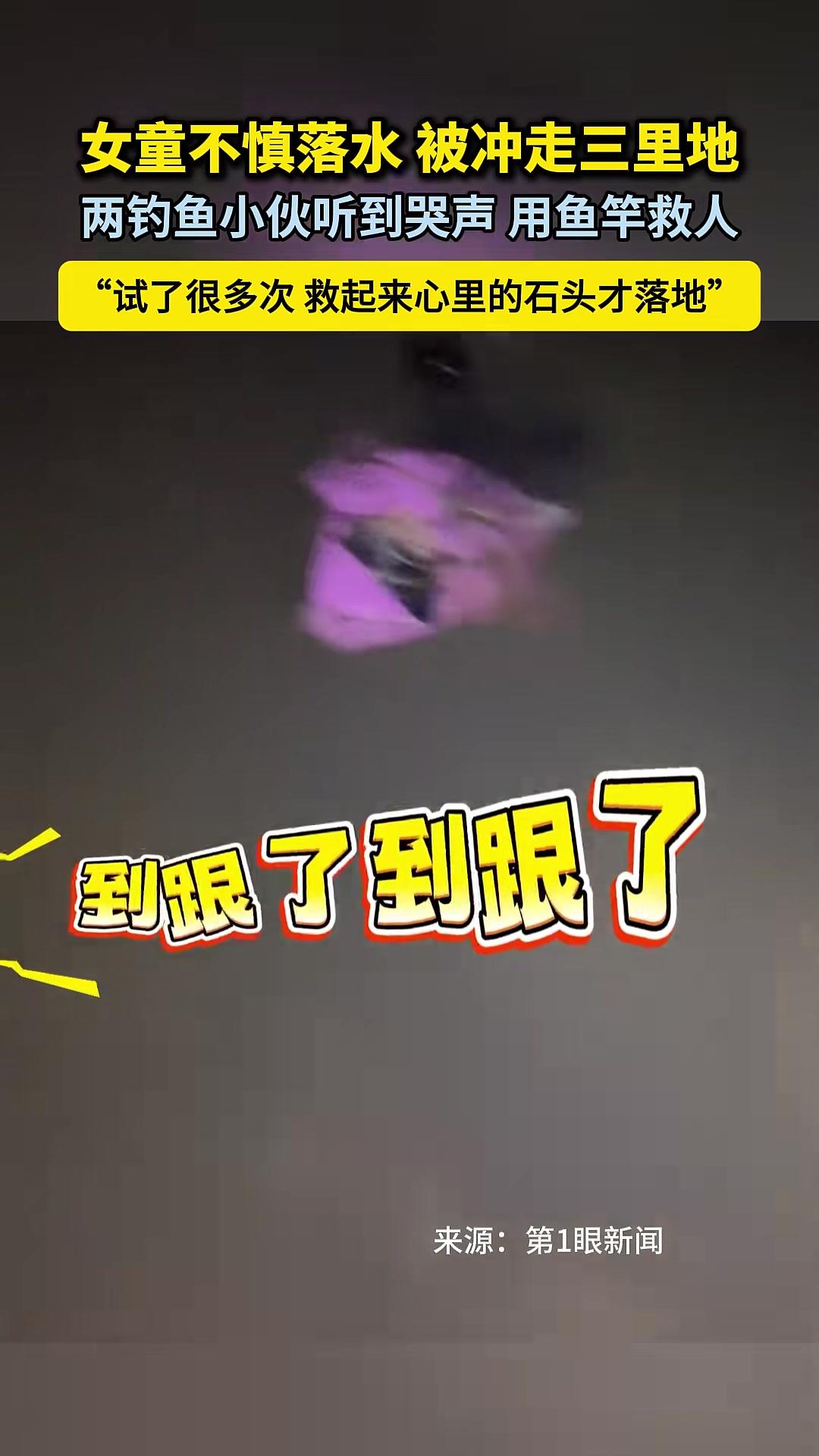 10月14日(报道)河南邓州。女童不慎落水被冲走三里地,两钓鱼小伙听到哭声,用鱼竿救人。“