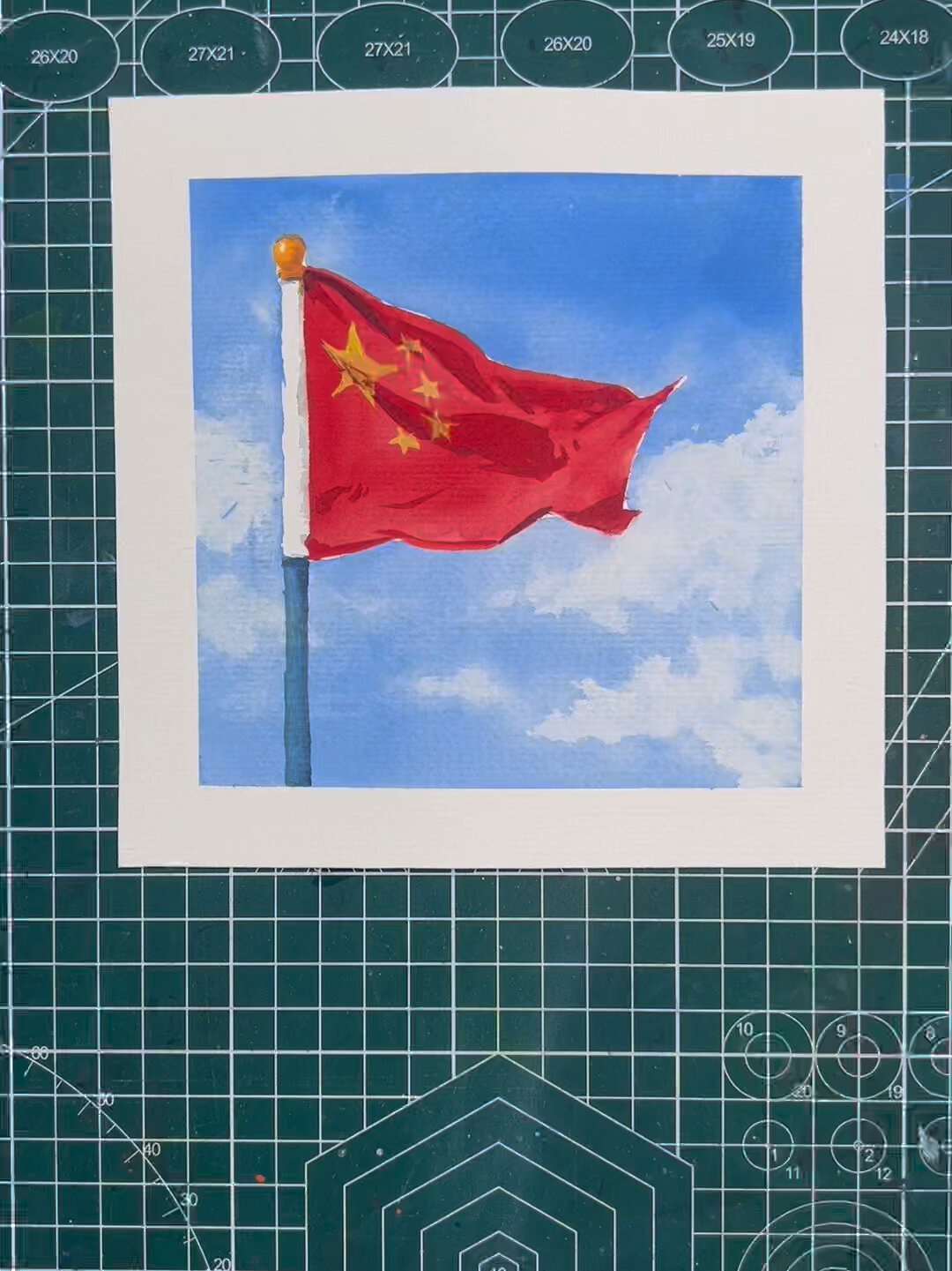 水彩教程:五星红旗迎风飘扬～国庆一起来画