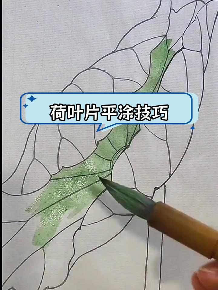工笔画荷叶技巧:平涂与叶脉绘制教程