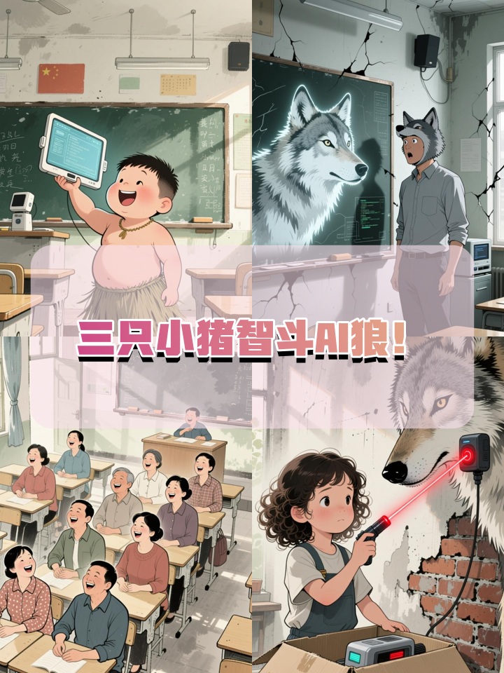 当大灰狼变成AI机器人，三只小猪用表情包逆袭！