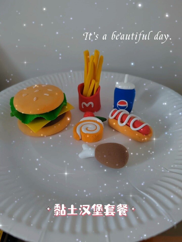 黏土食玩,汉堡薯条可乐鸡腿