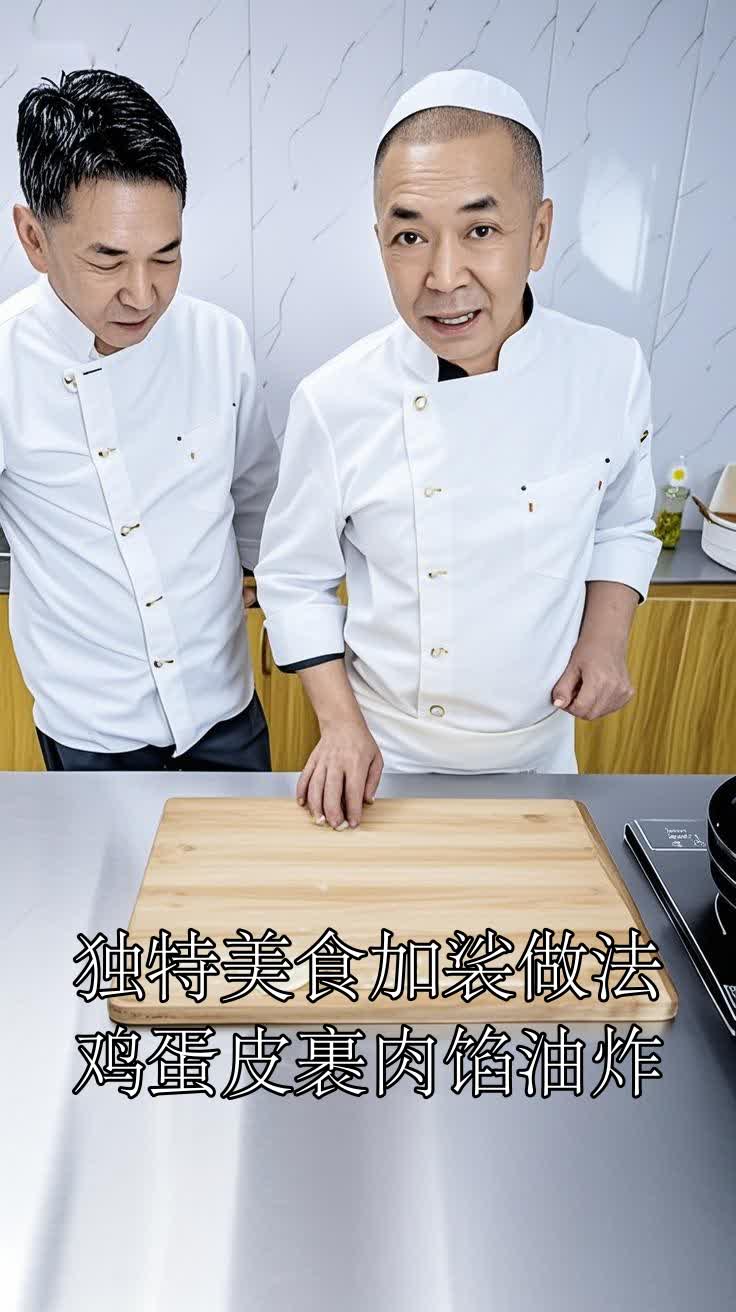 独特美食加裟做法鸡蛋皮裹肉馅油炸