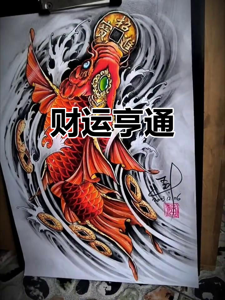 鲤鱼纹身,象征财富与好运,愿所有愿望都能成真