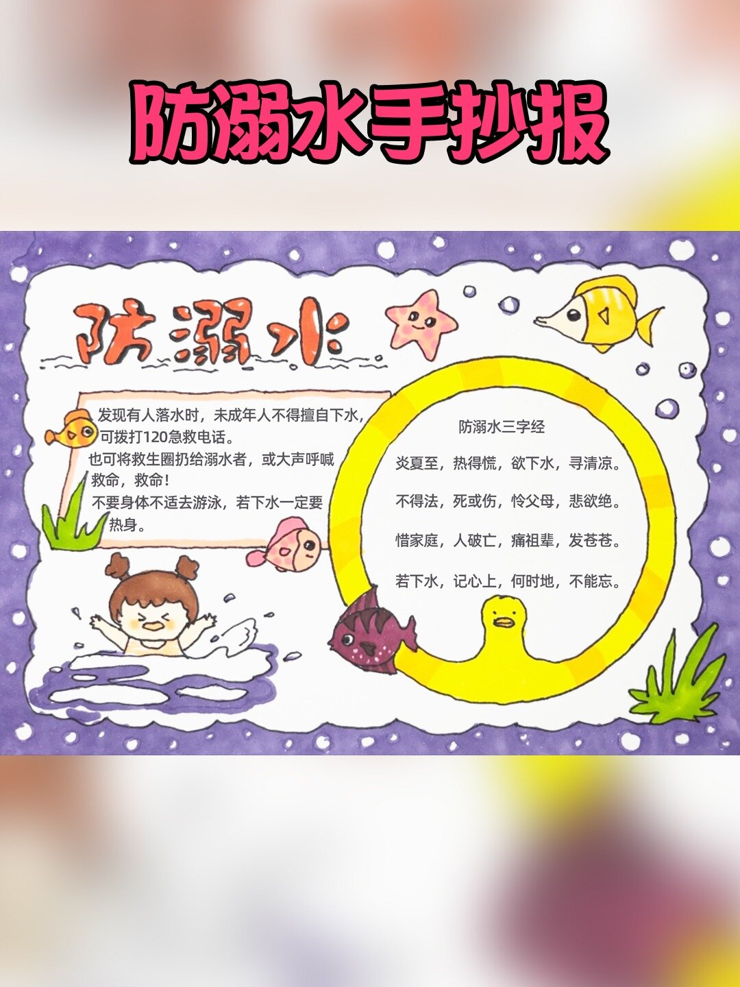 教你画防溺水手抄报,附文字内容