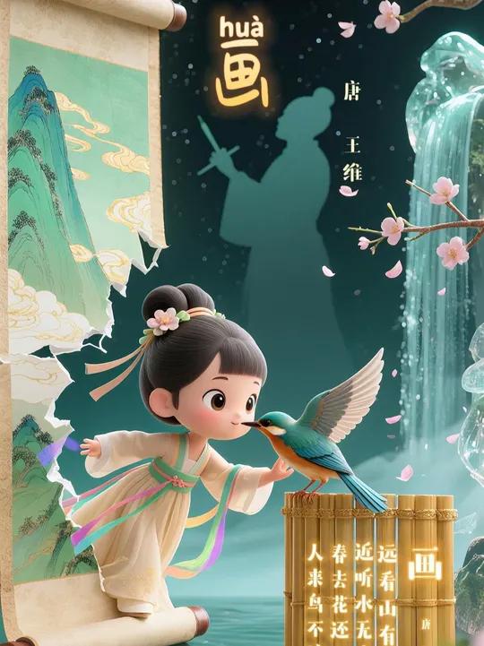 《画》唐 王维 把课本古诗变成3D童话!女儿看第3遍时突然背出全文……画古诗启蒙国学启蒙亲