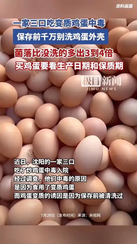 一家三口吃变质鸡蛋中毒,保存前千万别洗鸡蛋外壳,菌落比没洗的多出3到4倍,买鸡蛋要看生产日