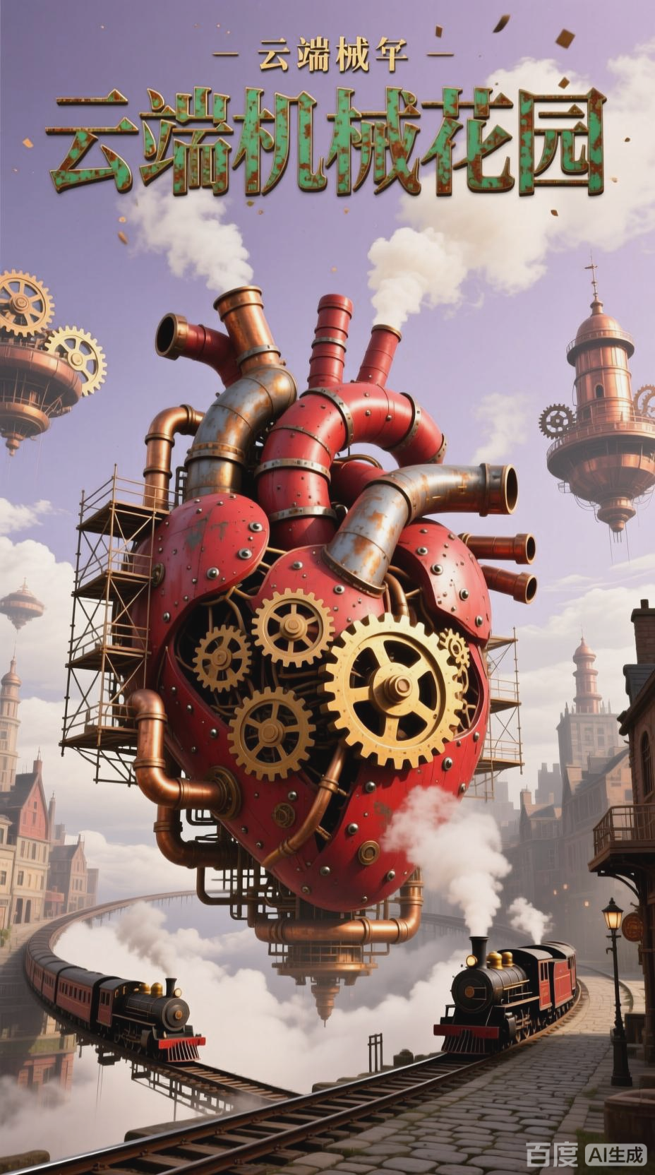 机械复古风，蒸汽朋克空中花园
