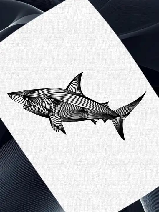 唯美鲨鱼线条画,丝滑解压的绘画过程。好看的画