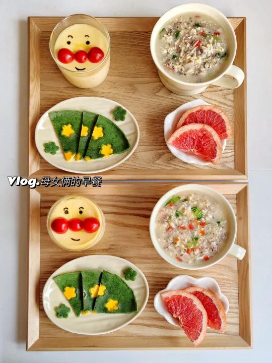 母女俩的早餐|好吃的鸡蛋饼卡通鸡蛋羹