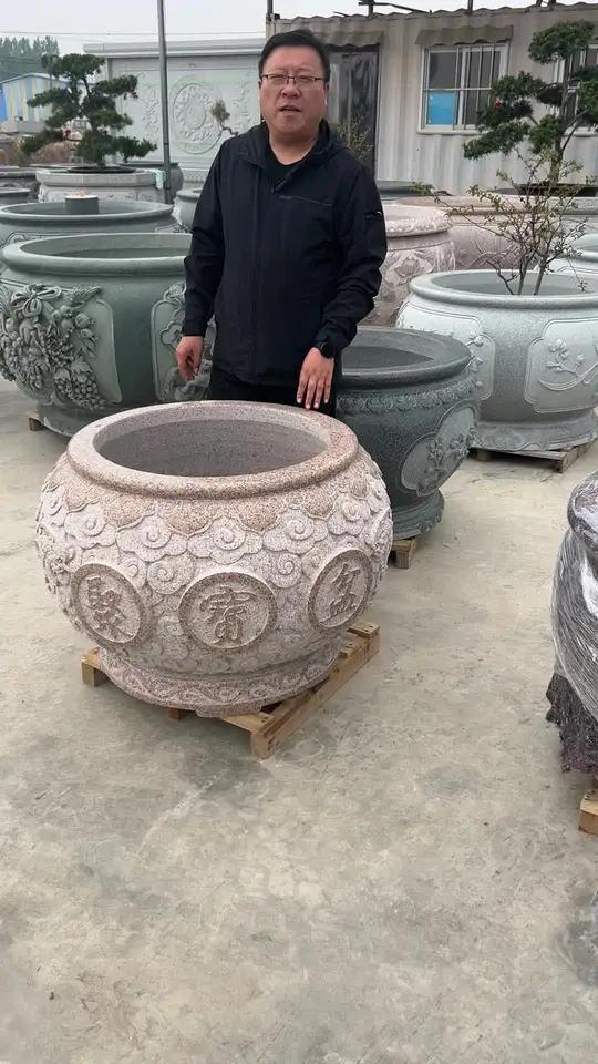 花岗岩石雕聚宝盆,听说这玩意也能招财