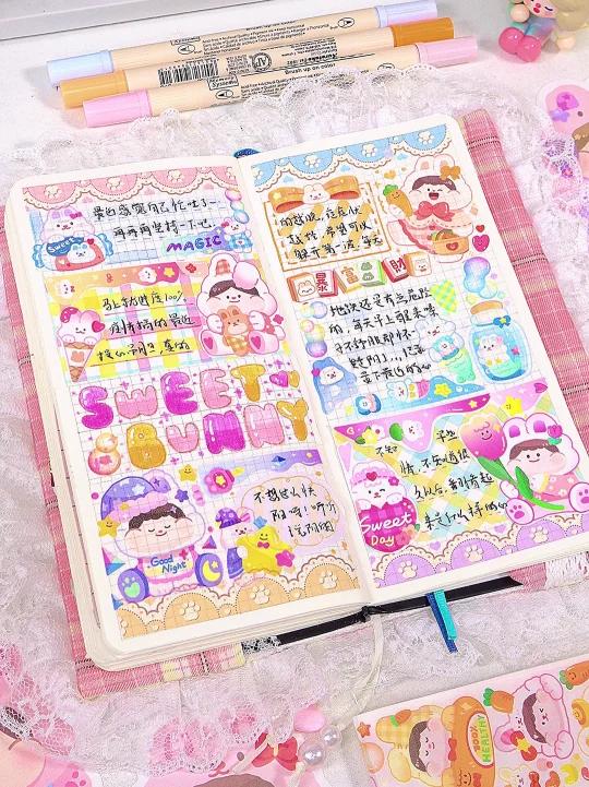 沉浸式|彩里彩气的肉球新品兔兔手帐~