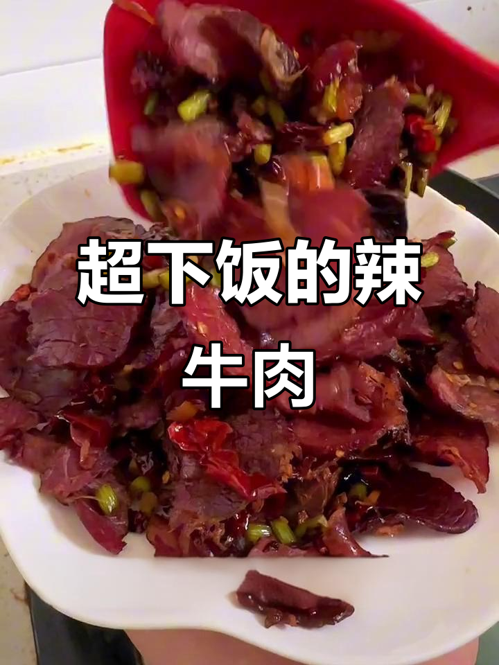 湖南农家辣牛肉盖饭,干辣椒蒜苗炒出满满香气