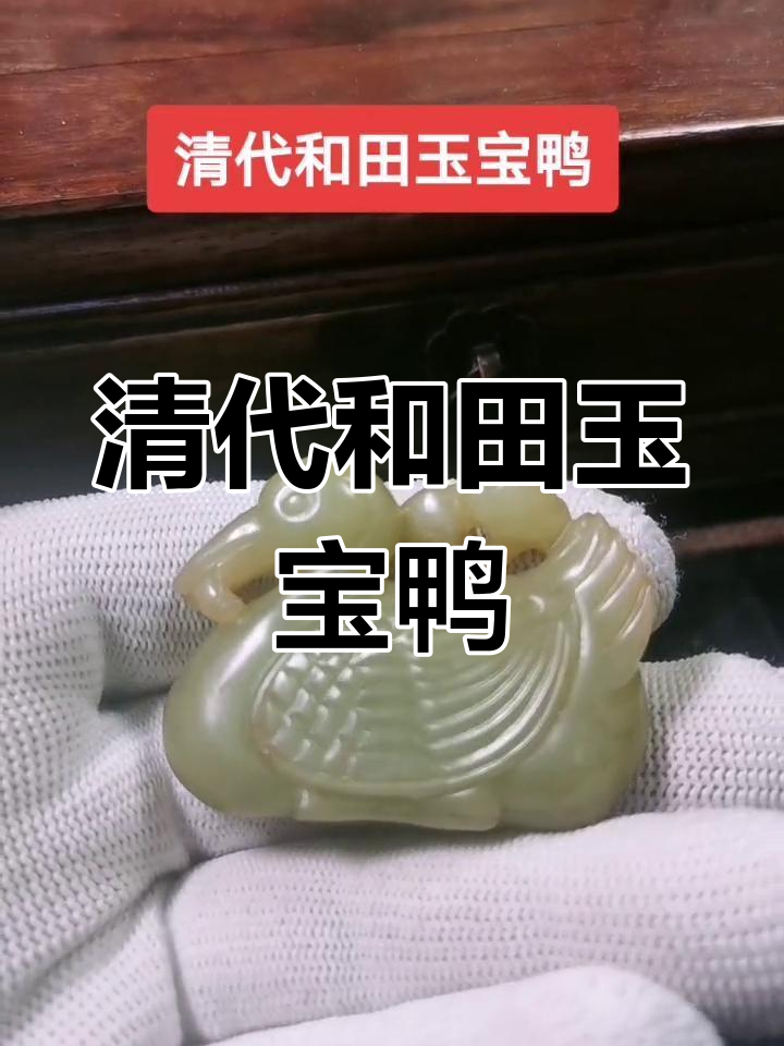 清代和田玉宝鸭，灵芝相伴，古玉收藏新宠