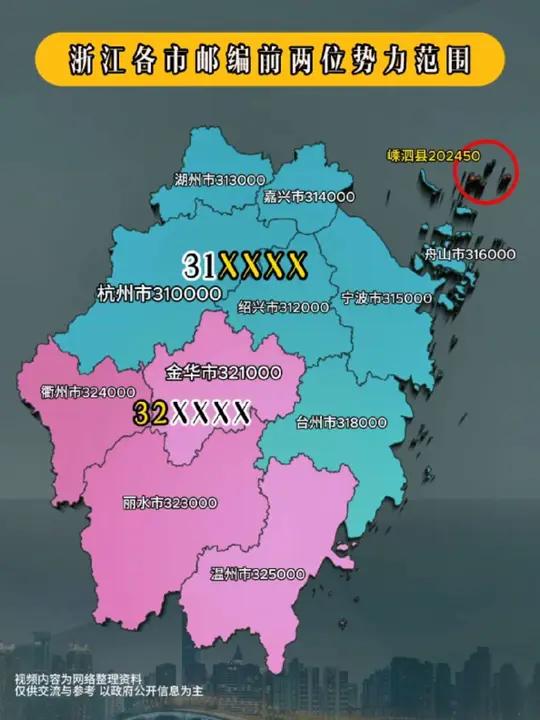 嵊泗果然是独一份的存在,邮编都跟着上海来。台州居然舍弃温州,加入杭州宁波的怀抱。金华一直都