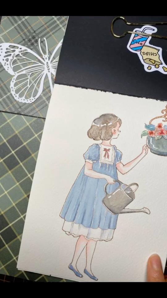 水彩练习复古色女孩,分享我平常用的勾线笔