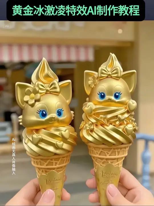 黄金冰激凌特效 蜜雪冰城黄金冰淇淋制作教程 纯金冰淇淋ai制作方法 黄金冰淇淋特效 黄金雪