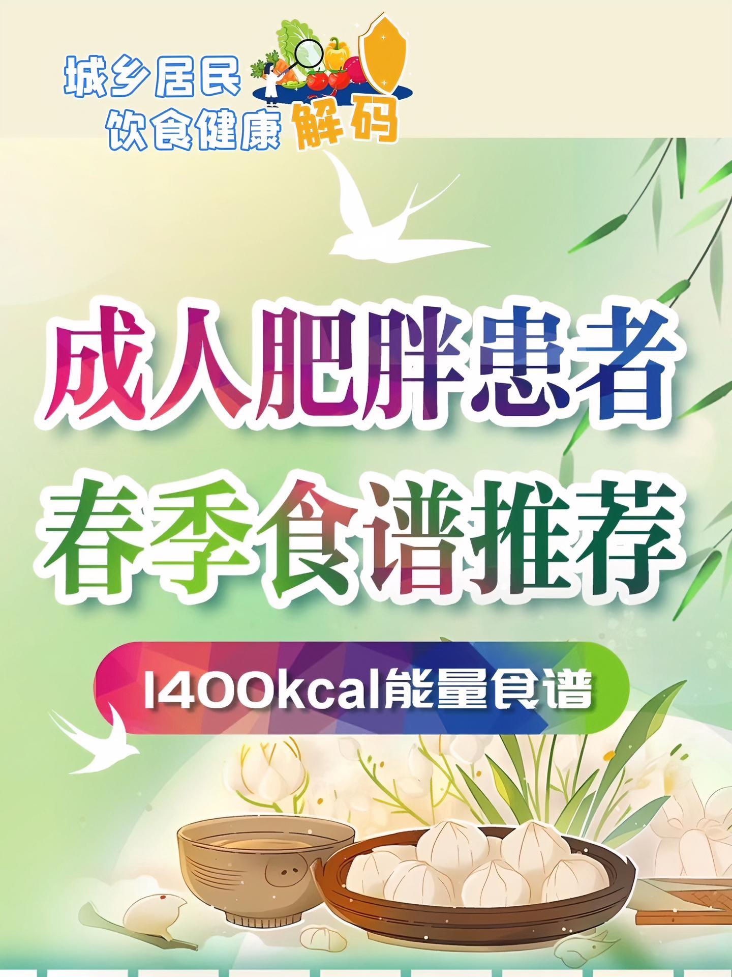城乡居民饮食健康解码|成人肥胖患者春季食谱推荐(1400kcal能量食谱)