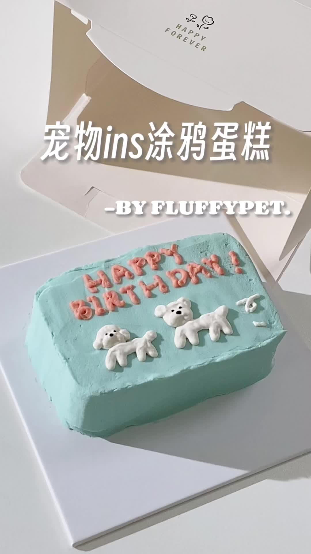 教你画ins宠物涂鸦蛋糕 狗狗蛋糕做法 宠物烘焙培训 韩国宠物烘焙 宠物蛋糕做法 韩国宠物