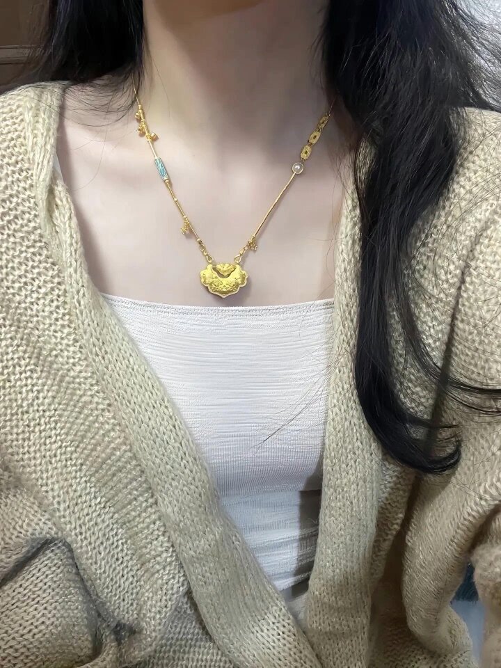 梦金园古法金双鱼锦鲤锁