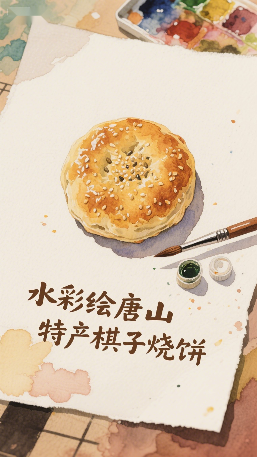 水彩绘唐山特产棋子烧饼
