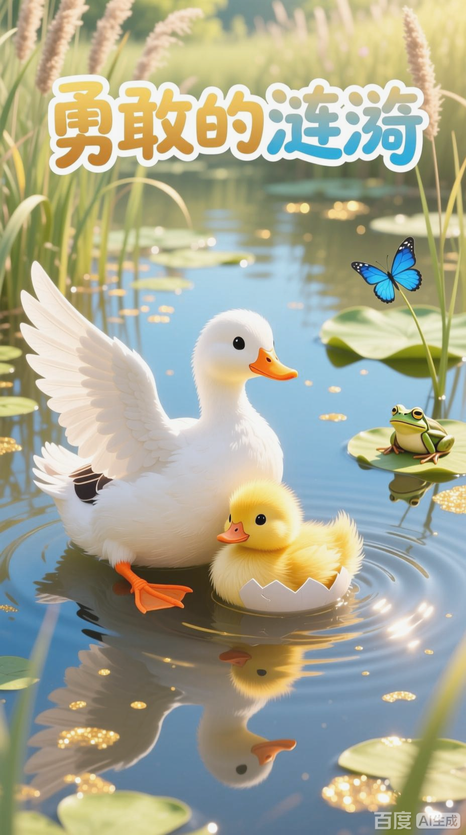 小鸭子学游泳的勇敢之旅