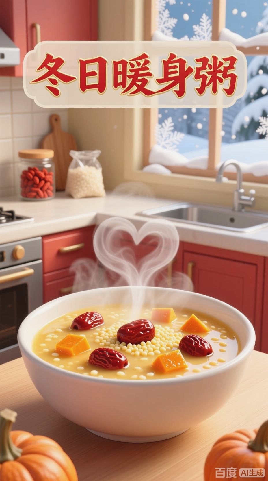 南瓜红枣小米粥,冬日暖身必备