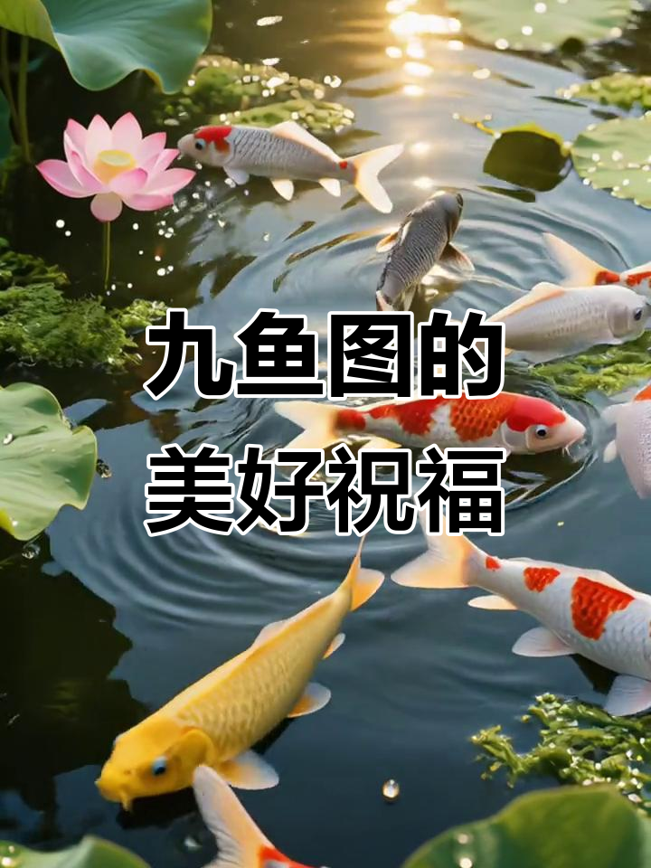 九鱼嬉戏,寓意长久的吉祥与好运