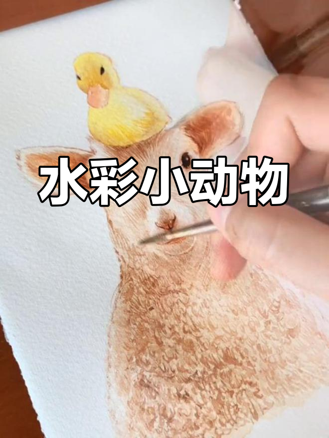 用水彩画绵羊和小黄鸭,萌趣又可爱