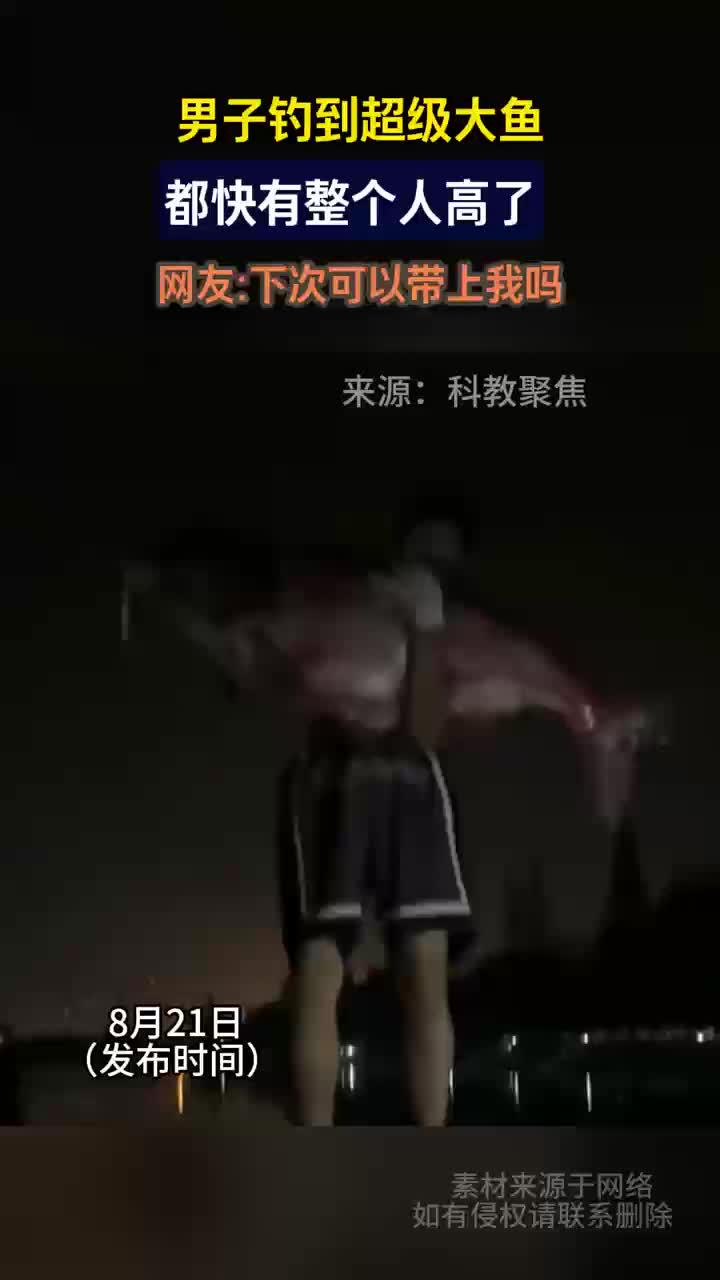 男子钓到超级大鱼比人还高