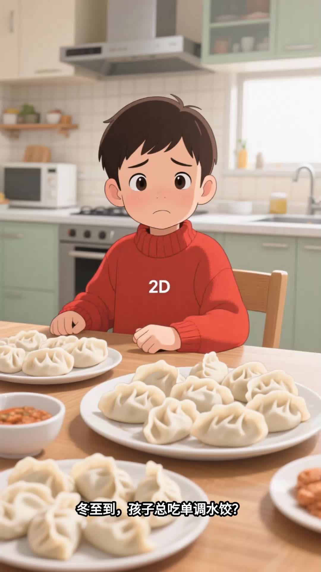 儿童冬至学包水饺加蔬菜牛肉鸡蛋,均衡营养提免疫