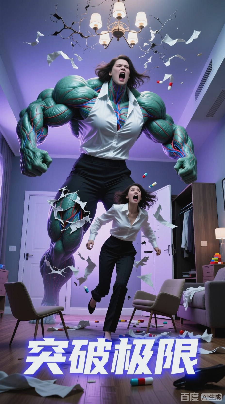 女性肌肉生长，变身女巨人