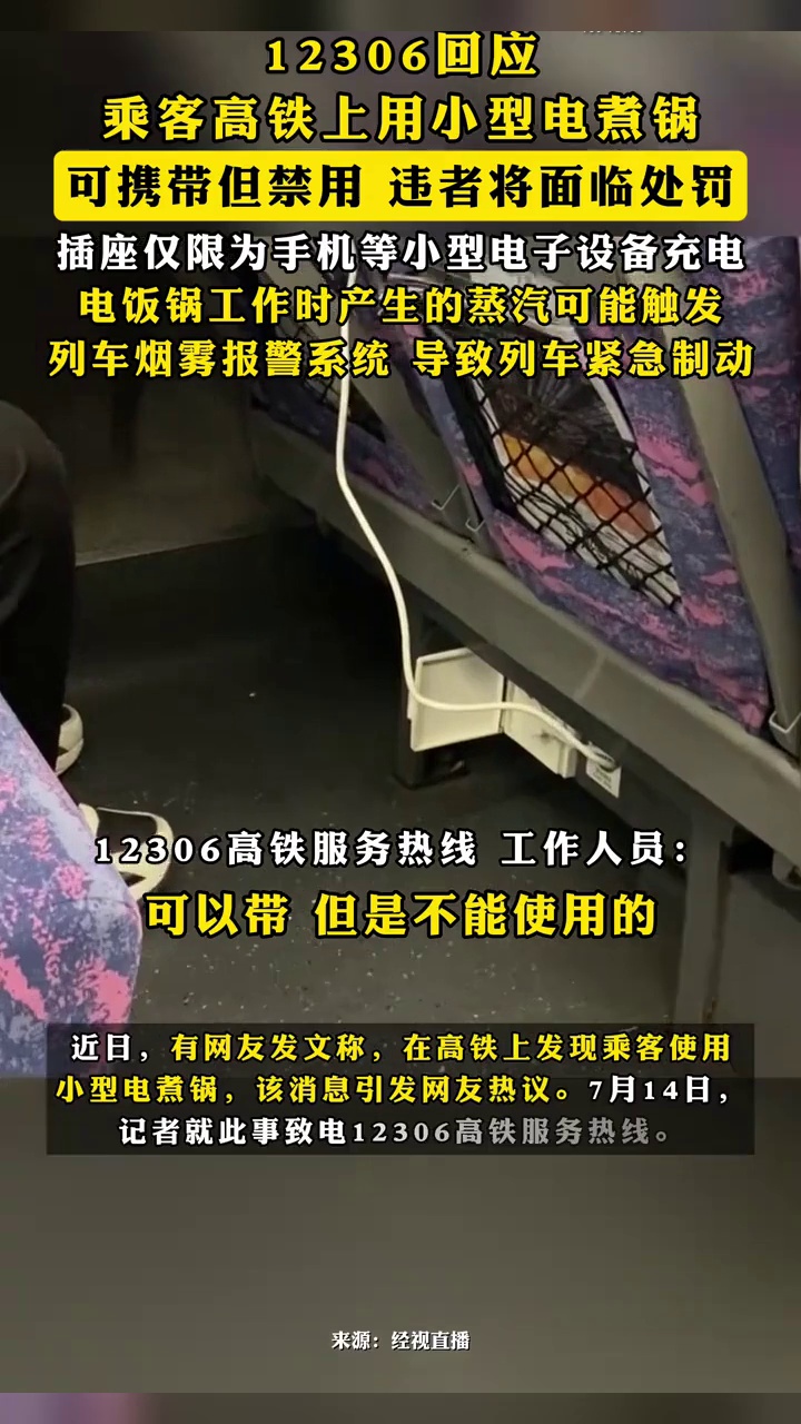 有人在高铁上使用电煮锅?12306回应:可携带但禁用,违者将面临处罚