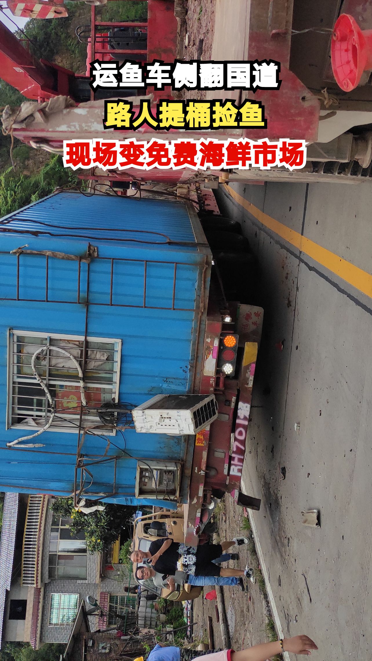 国道秒变海鲜市场!运鱼车侧翻路人蜂拥捡鱼,目击者:鱼散落百米