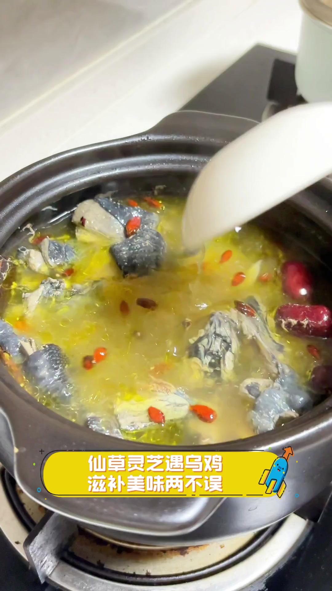 仙草灵芝遇乌鸡,滋补美味两不误