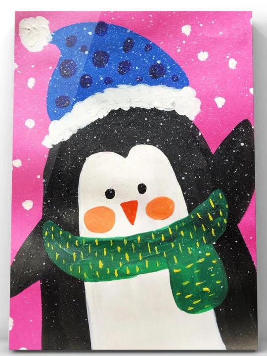 小企鹅画装饰画儿童画美术素材画画课件创意