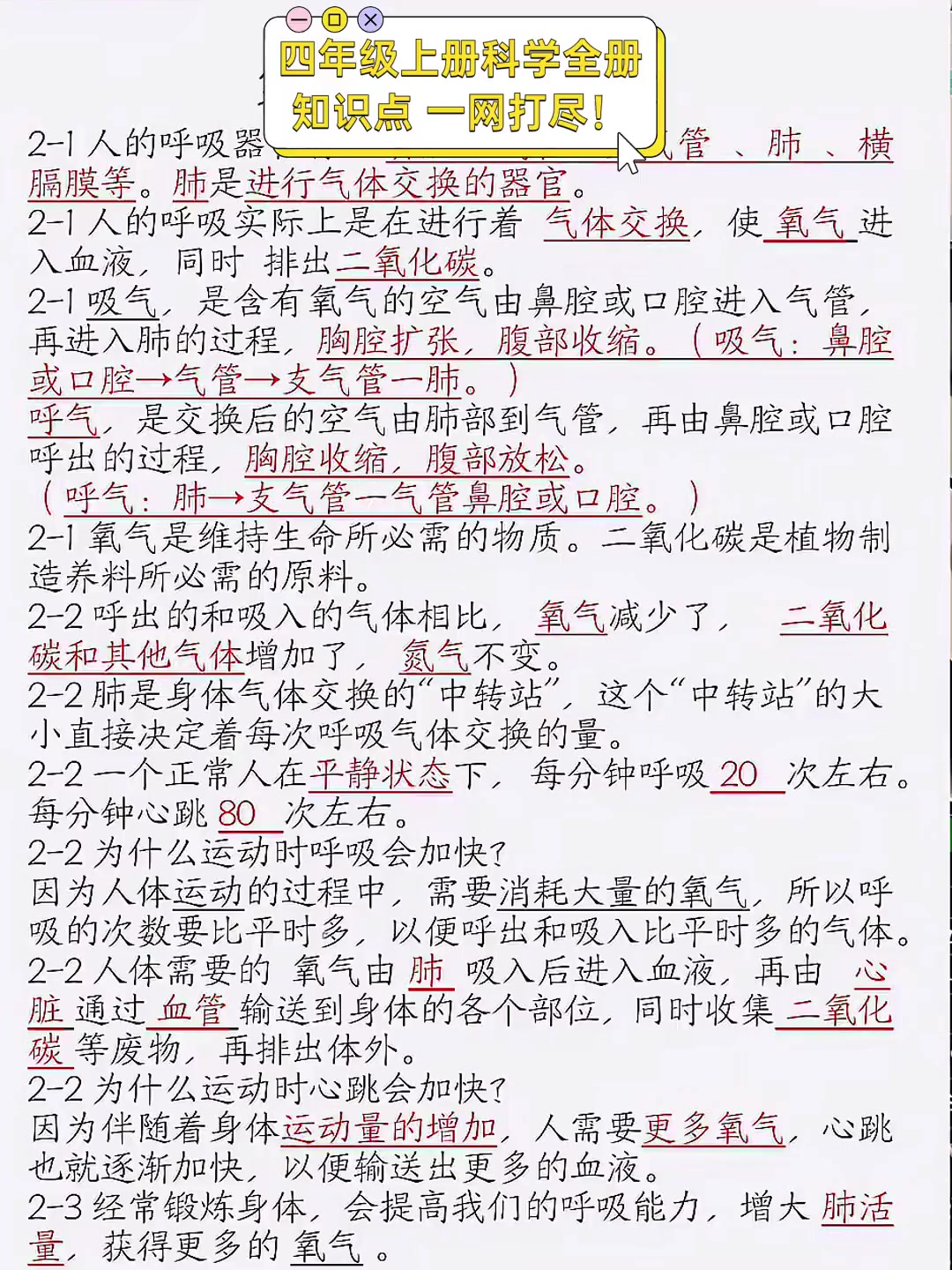 四年级上册科学全册知识点,一网打尽!