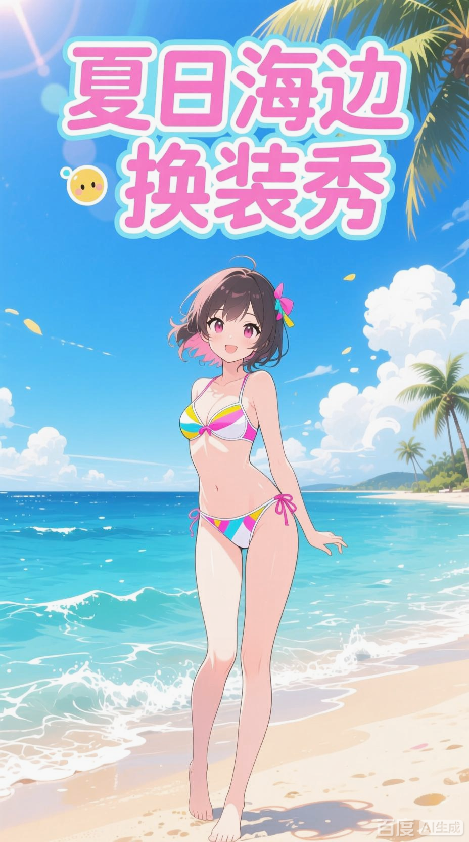 少女海边换装,夏日性感泳衣