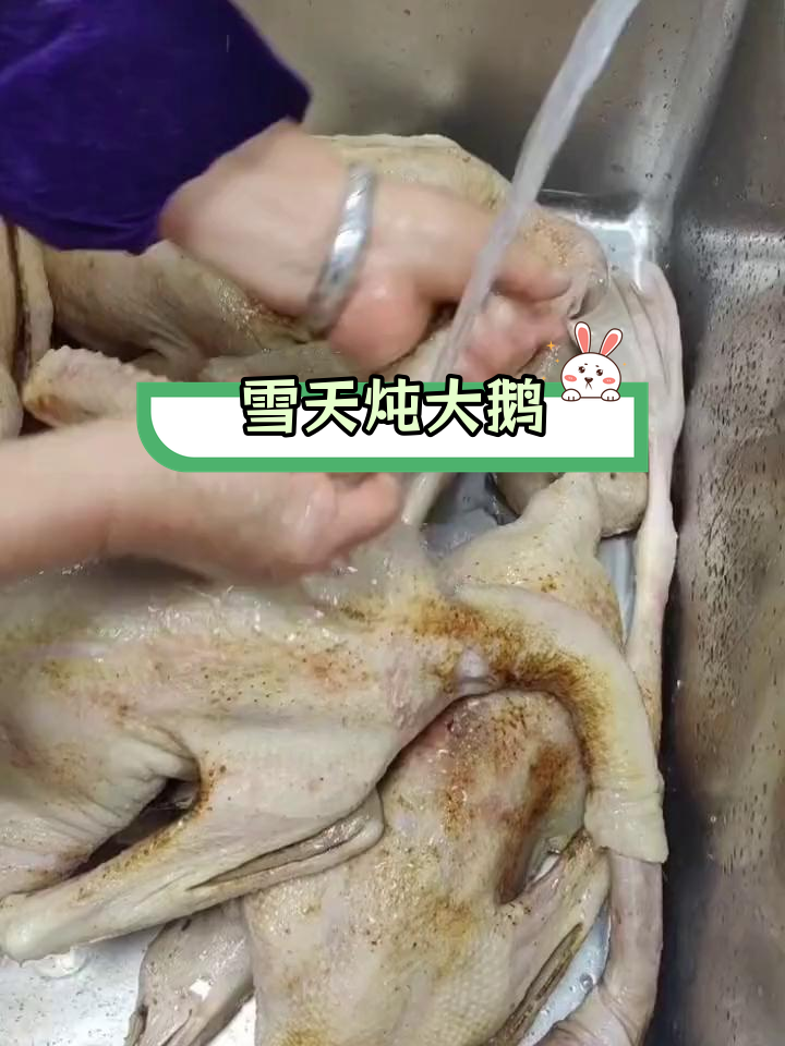 雪天铁锅炖大鹅,柴火人家风味十足