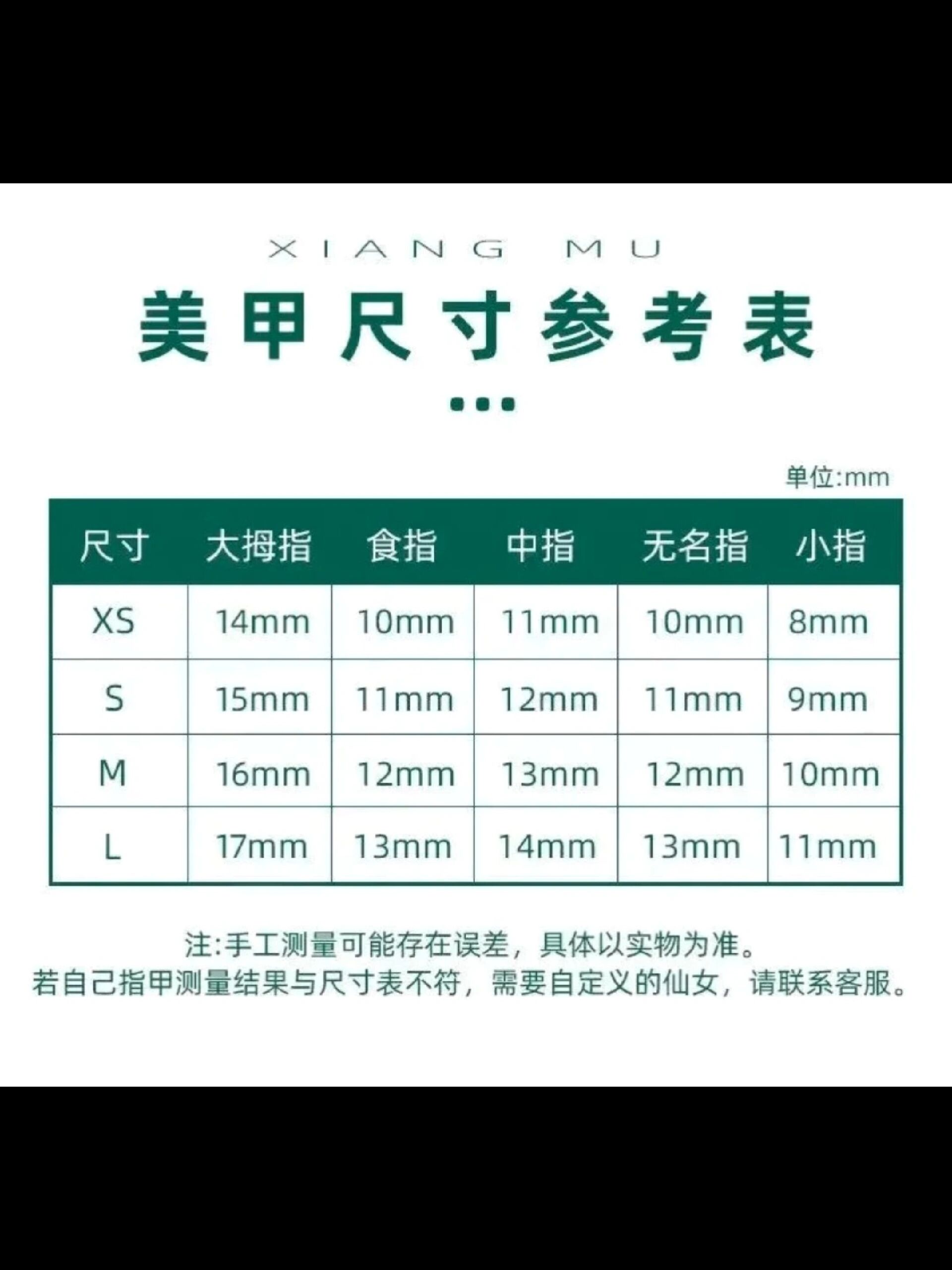 美甲尺寸对照表!