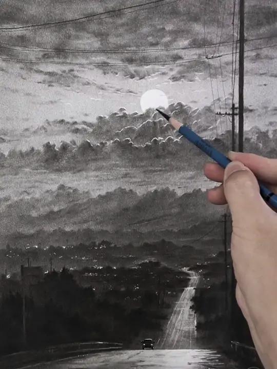 「烧烧茄子」素描场景写生，碳粉画教程更新~