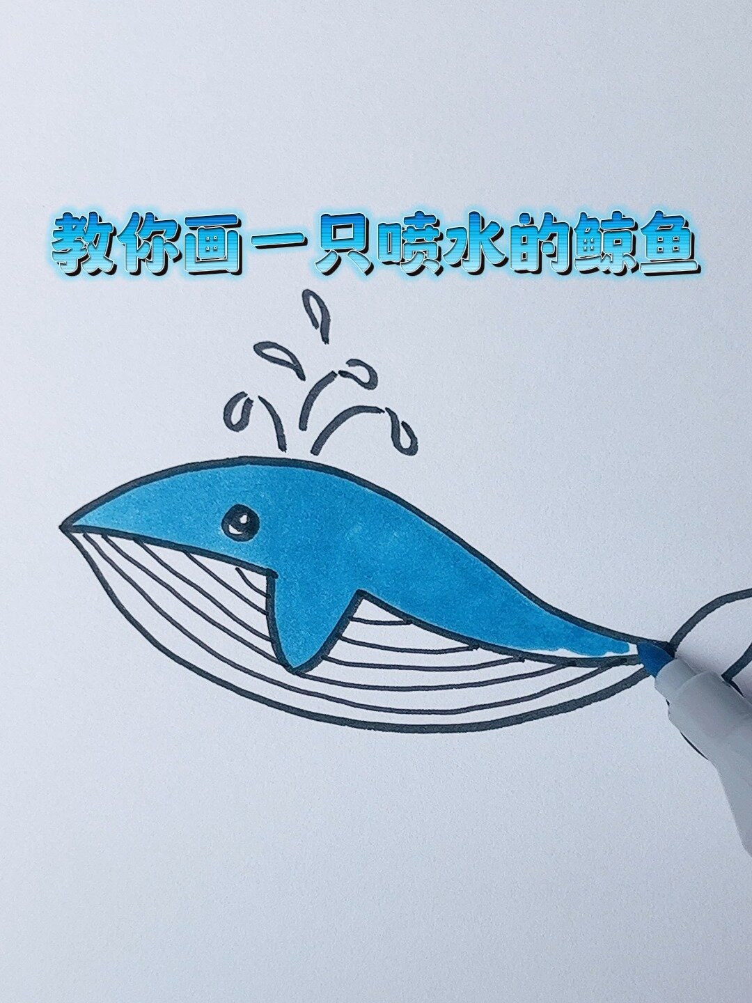 超简单动物简笔画|喷水的鲸鱼,一看就会