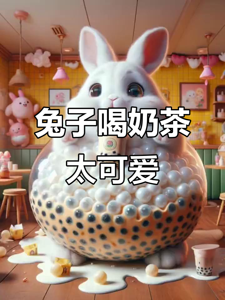 小白兔喝奶茶,肚子鼓得像个气球!
