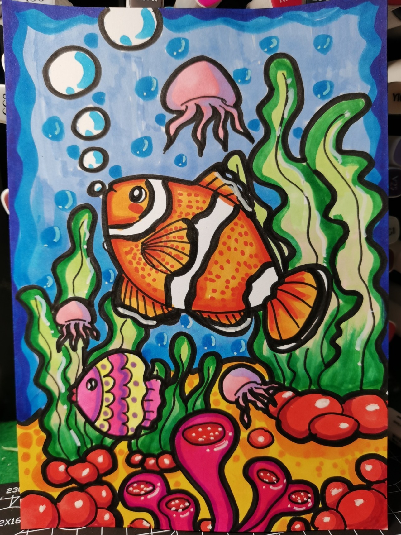 儿童画|《海底世界》|马克笔绘画过程
