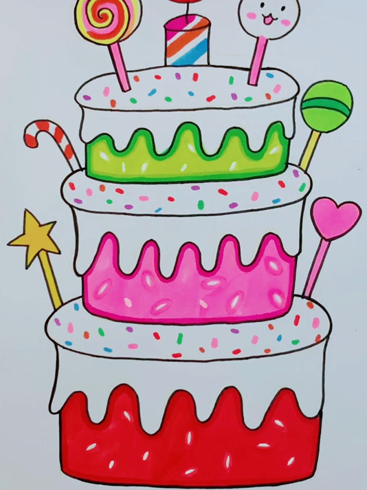 教孩子画漂亮的生日蛋糕