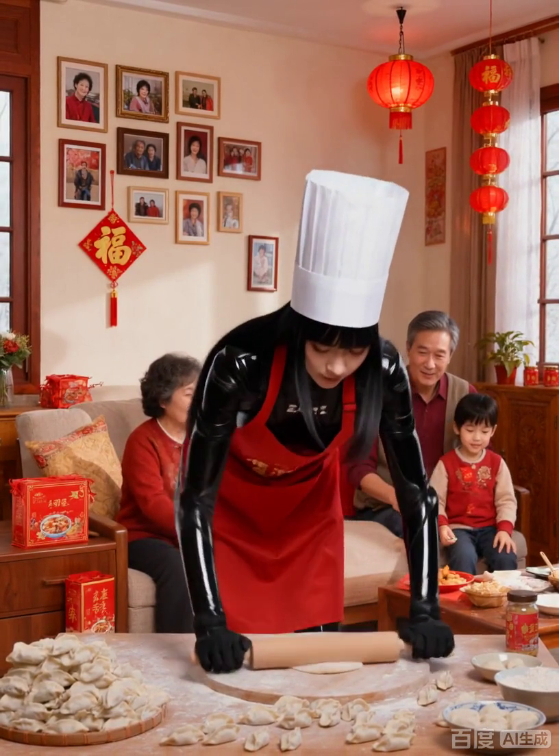 皮衣大厨春节包饺子
