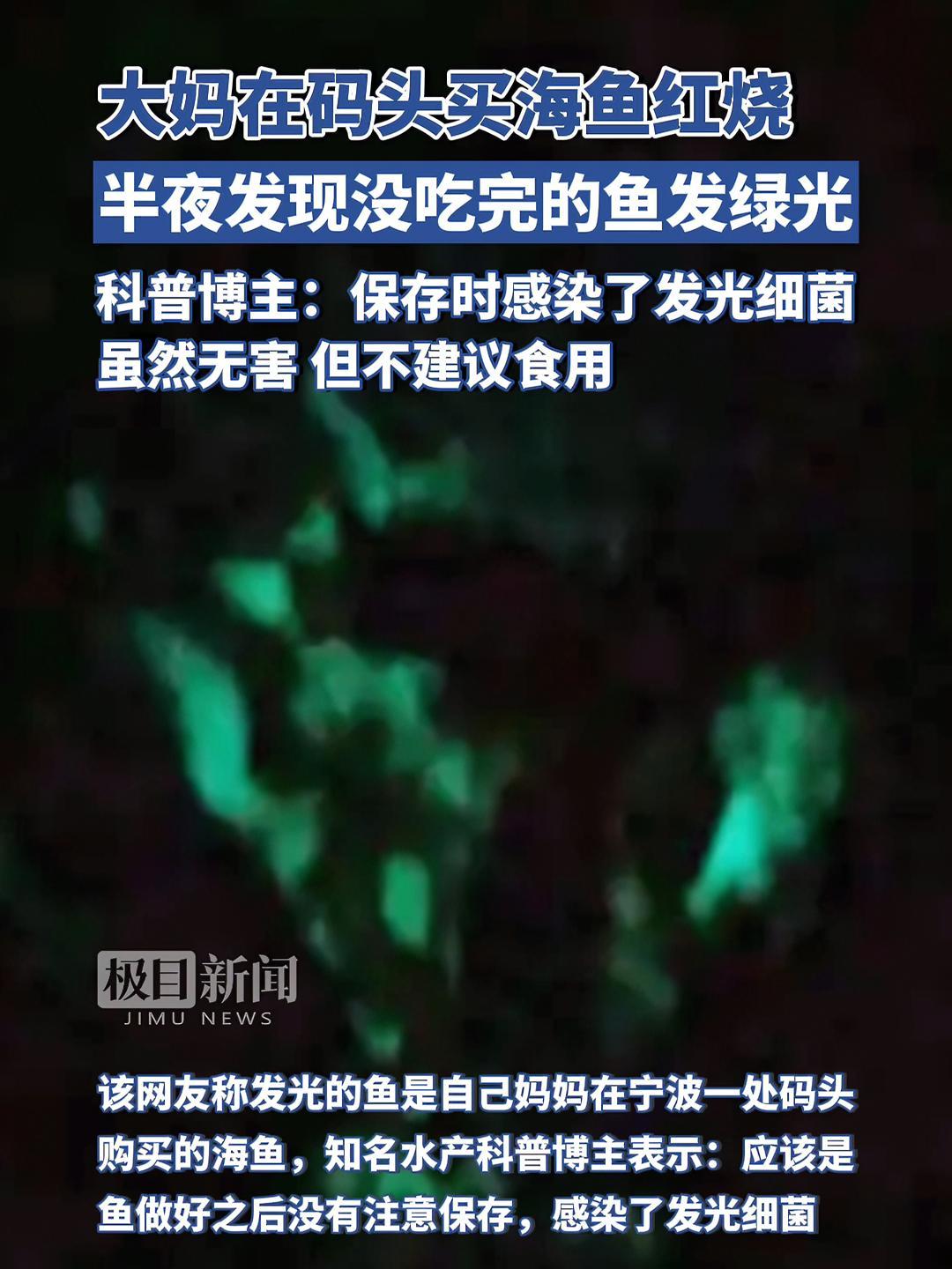 浙江一大妈买海鱼红烧后半夜发绿光,科普博主:保存时感染了发光细菌,虽然无害,但不建议食用
