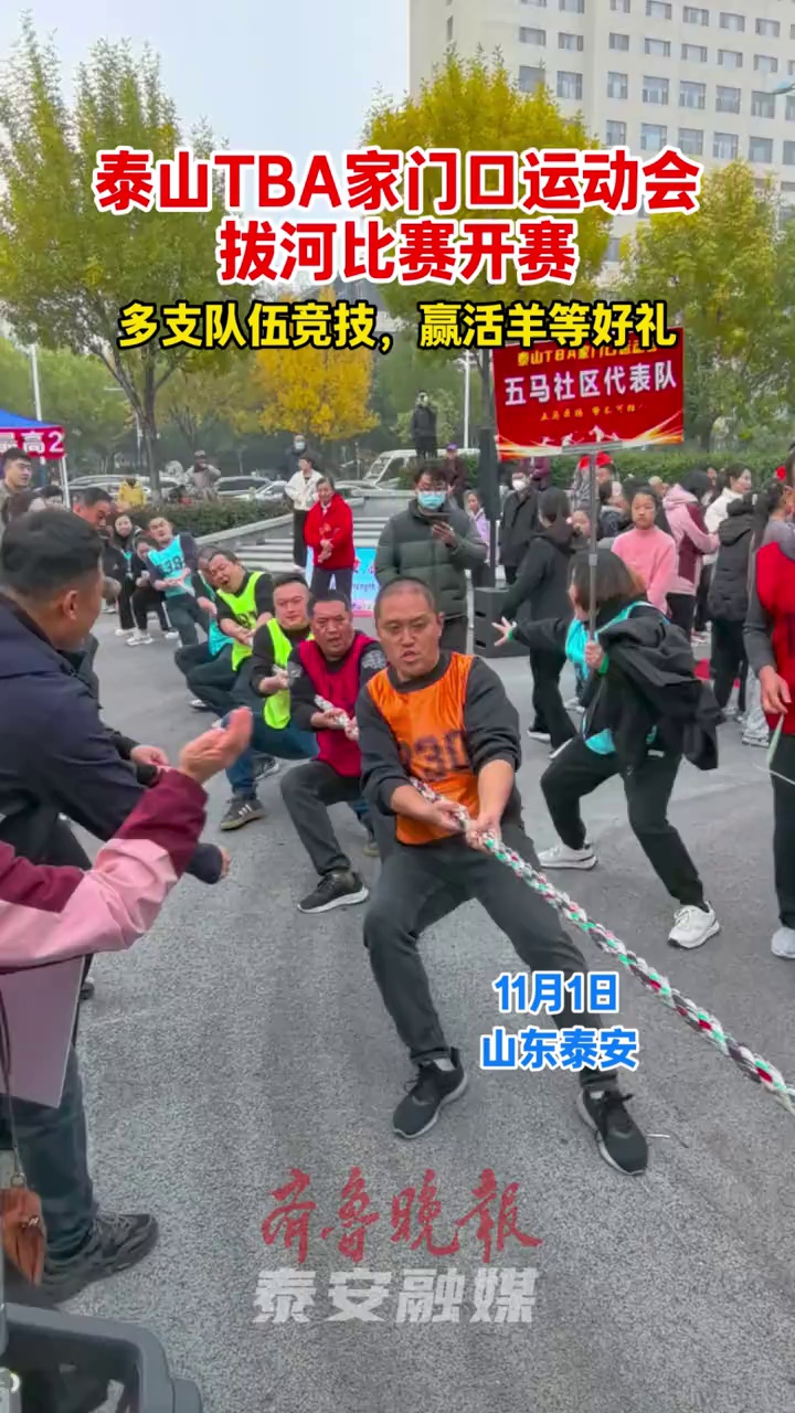 泰山TBA家门口运动会拔河比赛开赛,多支队伍竞技赢活羊  11月1日上午,泰山区岱庙街道盘