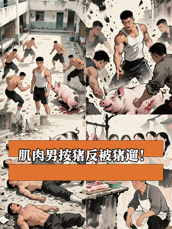 5个185肌肉男按不住一头猪，杀猪宴秒变猛男秀！