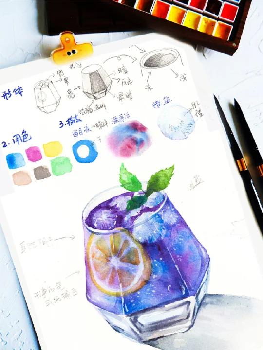 水彩透明质感如何表现？教你画杯清爽鸡尾酒