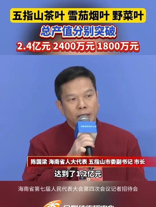 五指山茶叶 雪茄烟叶 野菜叶总产值分别突破2.4亿元 2400万元 1800万元